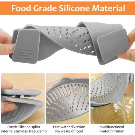 Filtru Silicon, Flippy, Gri, Rezistent la Temperaturi Inalte, Universal, Paste, Legume, Fructe, 23x12.5x6.7 cm