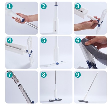 Set Mop cu Galeata Pliabila, Albastru, 32 cm, Maner Telescopic 140 cm, Stoarcere Eficienta, cu Roti