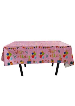 Fata de Masa, Flippy, din Folie, Imprimeu Happy Birthday cu Baloane, 137 x 183 cm, Roz