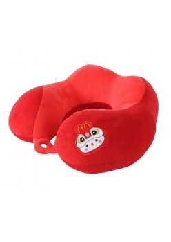 Pernă TravelBunny, Suport Ergonomic pentru Gât și Cap, Umplutură din Bumbac, Model Brodat Iepure, 28x28x10 cm, Roșu