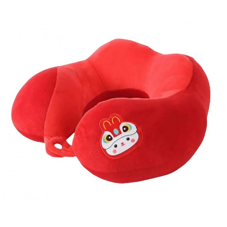 Pernă TravelBunny, Suport Ergonomic pentru Gât și Cap, Umplutură din Bumbac, Model Brodat Iepure, 28x28x10 cm, Roșu