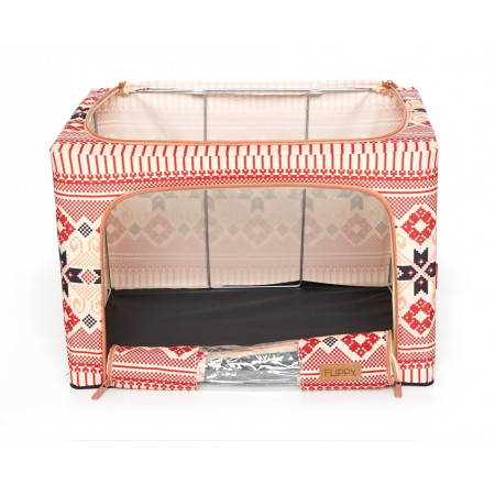 Cutie de Depozitare Pliabila cu 2 Usi de Acces si Fereastra Frontala, Fermoar Bidirectional, 66 L, Bumbac si In, 52 x 42 x 39 cm, Model Traditional 5