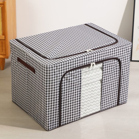 Cutie de Depozitare Pliabilă Premium, 66L, Textil, Cadru Metalic, Fermoar Bidirecțional, Fereastră Transparentă, Design Zebră, Alb-Negru, 50x40x33 cm