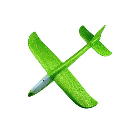 Avion Planor Polistiren 47 cm cu LED pe Varf, Verde – Jucarie de Exterior pentru Copii