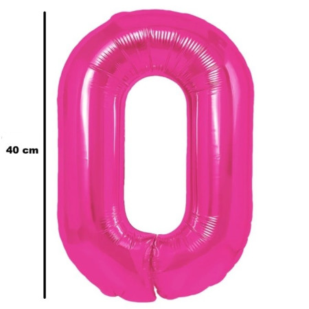 Balon din Folie Metalizata Flippy, Figurina Cifra, Tema Aniversare 40 cm, Ambalaj Individual, Pai inclus, Umflare cu Aer sau Heliu, Roz, Cifra 0