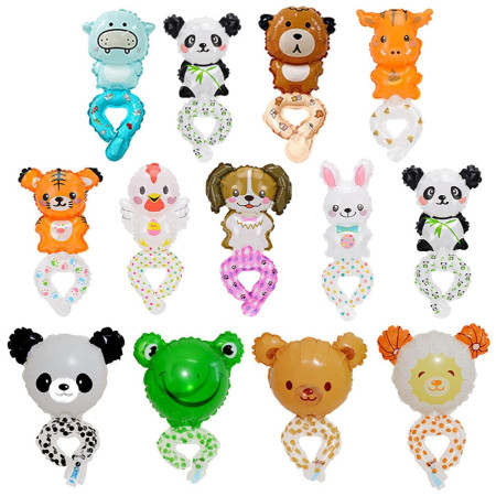 Balon din Folie Metalizata, Flippy, Figurine Animalute, Tip Bratara, Model Tigru, 17x34 cm, Ambalaj Individual, Pai Inclus, Umflare cu Aer sau Heliu, Maro