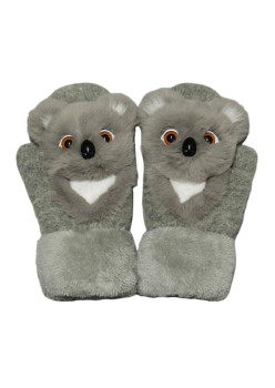 Manusi pentru Copii, Flippy, din Plus cu Umplutura de Bumbac, Protectie Termica, 24 x 20 x 3 cm, Model Koala 3D, Gri