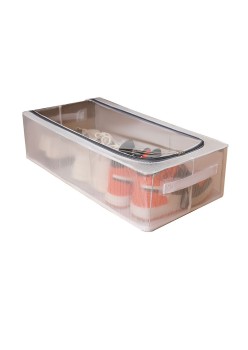 Cutie Depozitare Pantofi Pliabila, 60x30x15 cm, Transparenta, Plasa PVC Impermeabila, Cadru Otel, Fermoar Dublu