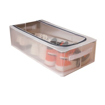 Cutie Depozitare Pantofi Pliabila, 60x30x15 cm, Transparenta, Plasa PVC Impermeabila, Cadru Otel, Fermoar Dublu
