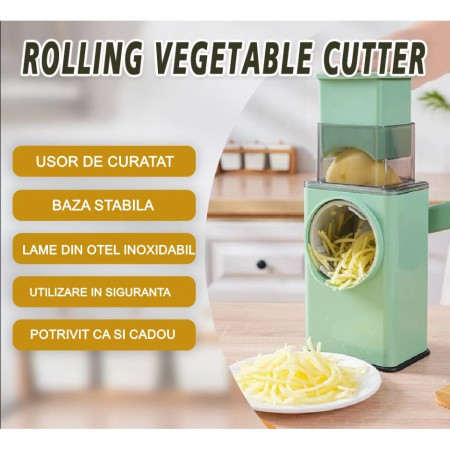 Feliator manual pentru legume Flippy, 3 lame din otel inxodabil, 3 tipuri de feliere, material carcasa ABS, latime maxima feliere 4 mm, baza de tip ventuza, usor si sigur de utilizat, 28.5 x 9,2 x 13.5 cm, verde