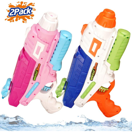 Set 2x Pistol cu Apa pentru Copii, Rezervor, Pentru Piscina/Plaja, Flippy, 6ani+, Roz + Albastru, 600 ML