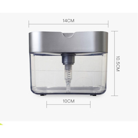 Dozator 2în1 pentru Detergent și Obiecte Sanitare, cu Suport pentru Burete, Capacitate 380ML, Design Compact și Modern, 14 x 10.5 x 10 cm, Gri