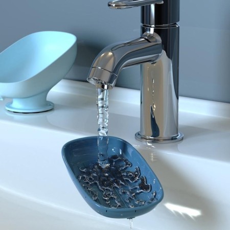 Savoniera din Plastic, Flippy, cu Ventuza, Design Modern, Albastru