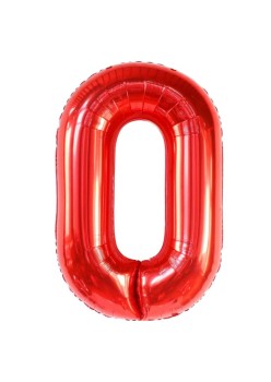 Balon din Folie Metalizata Flippy, Figurina Cifra, Tema Aniversare 40 cm, Ambalaj Individual, Pai inclus, Umflare cu Aer sau Heliu, Rosu, Cifra 0