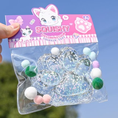 Jucarie Antistres Squishy, Flippy, cu Revenire Lenta, Model Labuta de Pisica Pufoasa, 12.5x10.5 cm, 220g, Squeeze Pinch Family, 