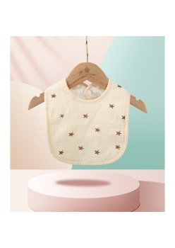Baveta din Bumbac pentru Copii, Flippy, 0-12 Luni, 21x30 cm, Rezistenta la Apa, cu Capse, Model cu Stelute, Crem