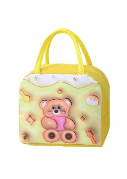 Geantă Frigorifică, Flippy, cu Desene Animate 3D, Portabilă pentru Copii, de Prânz, din Pânză Oxford, 23x13x19 cm, Model Ursulet, Galben