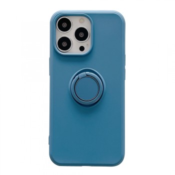 Husa protectie Flippy compatibila cu Apple iPhone 13 Mini Liquid Silicone Ring cu suport rotativ Albastru