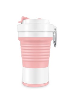 Pahar pliabil din silicon Flippy, pentru calatorii, camping, 750 ml, pai inclus, 11.6 x 19.3 cm, roz