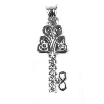 Pandantiv Cheie cu pietre, Argint 925, 2.7 cm x 1 cm, rodiata