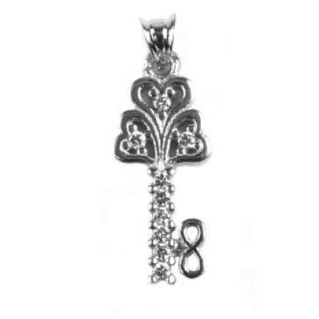 Pandantiv Cheie cu pietre, Argint 925, 2.7 cm x 1 cm, rodiata