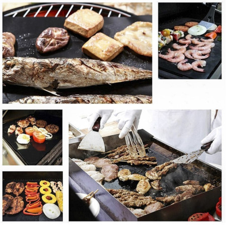 Folii Teflon Antiaderente pentru Orice tip de gratar, Rezistente la Apa si Temperaturi Ridicate, Reutilizabile, Cuptor, BBQ Grill, Set 4 buc., 40x33 cm, Negru