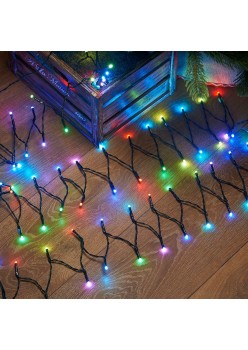 Instalatie de Craciun 8 jocuri de lumini, controler, liniara, 24 m, din care 1 m cablu priza 220V, 300 LED, fir negru, multicolor