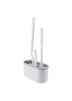 Set 3 Perii pentru Toaleta, Flippy, din Silicon, Perie Zimtata, Cap Flexibil, Suport Adeziv pentru Montarea pe Perete, 39 x 19 x 9.8 cm, Gri/Alb