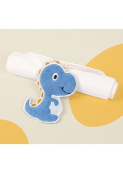 Prosop Absorbant din Bumbac pentru Bebelusi, Flippy, 19x28 cm, Model Dinozaur, Alb