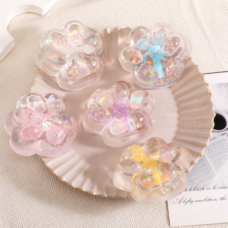 Jucarie Antistres Squishy, Flippy, cu Revenire Lenta, Model Cat Paw, 6.5 x 7 cm, din Tpr, 4-6 Ani, Model 2 Flori, Transparent