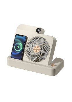 Ventilator 2in1, Flippy, Functie Incarcare Telefon Wireless, 100 Trepte de Viteza, 2400 mAh, 5V, 2A, 25 x 16.5 x 24 cm, Bej