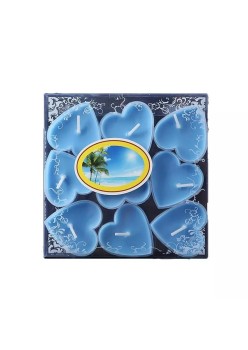 Set 9 Lumanari in Forma de Inima, Flippy, pentru Ziua Indragostitilor, Aroma Tropicala, Ardere 3.5 h, din Parafina, 4 x 2 cm, Albastru