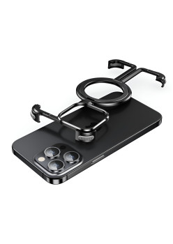 Husa MagSafe Metalica Compatibila cu iPhone 15 Pro Max, Flippy, Clear Case, Aliaj de Aluminiu, cu Magnet, fara Rama, Antisoc, Antizgariere, Incarcare Wireless, Negru Metalizat