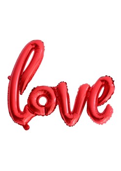 Set Baloane din Folie Metalizata, Model Love Scris de Mana, 102x65 cm, Baloane Ziua Indragostitilor, Ambalaj Individual, Pai inclus, Umflare cu Aer sau Heliu, Roșu