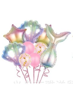 Set baloane aniversare pentru fetita, set din 9 baloane, Flippy, Tematica Sirene, 5 Baloane Folie, 4 baloane latex, Roz
