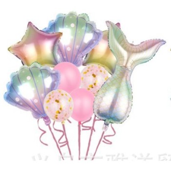 Set baloane aniversare pentru fetita, set din 9 baloane, Flippy, Tematica Sirene, 5 Baloane Folie, 4 baloane latex, Roz