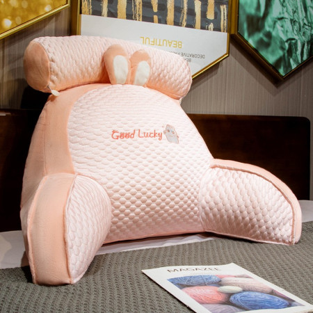 Pernă CozyBunny, Spătar pentru Pat cu Suport Lombar, Material Moale din Plus, Model Iepure, 60x40 cm, Roz