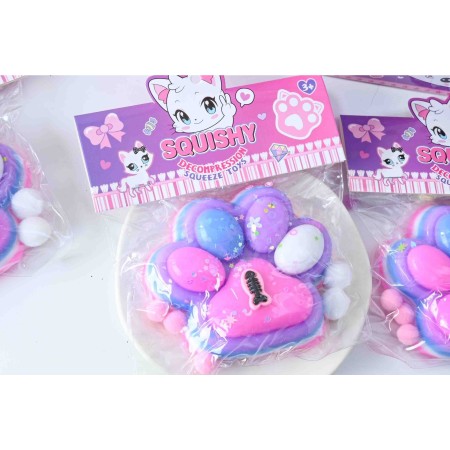 Jucarie Antistres Squishy, Flippy, cu Revenire Lenta, Model Labuta de Pisica, cu Pestisor, 220g, 12.5 x 10.5 cm Squeeze Pinch Family, Ambalaj Transparent, Roz-Multicolor