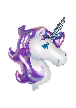 Balon din Folie Metalizata, Flippy, Figurina Unicorn, Tema Animalute, 115 cm, Ambalaj Individual, Pai Inclus, Umflare cu Aer sau Heliu, Mov