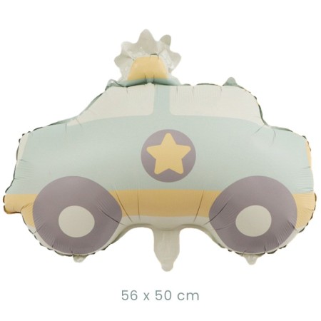 Balon din Folie Metalizata, Flippy, Figurina Animata, Model Masina de Politie, 56 x 50 cm, Ambalaj Individual, Pai Inclus, Umflare cu Aer sau Heliu, Albastru