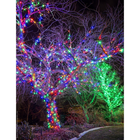 Instalatie de Craciun Liniara, 8 jocuri de lumini, 22 m, din care 1 m Prelungitor 220V, 300 LED, Controler, Fir Negru, multicolor