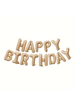 Set 25 de Baloane din Folie Metalizata si Latex, Flippy, Figurine 2 Stele, 4 Baloane Confetti, 13 Litere, 6 Latex, Model Happy Birthday, Tema Aniversare, 40 cm, Ambalaj Individual, Pai Inclus, Umflare cu Aer sau Heliu, Bej