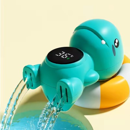 Termometru Electronic LED pentru Baie, Plutitor, Rezistent la apă, IPX7, Multifunctional, 3 Trepte de Temperatura, Model Dinozaur, 12x7cm, Verde