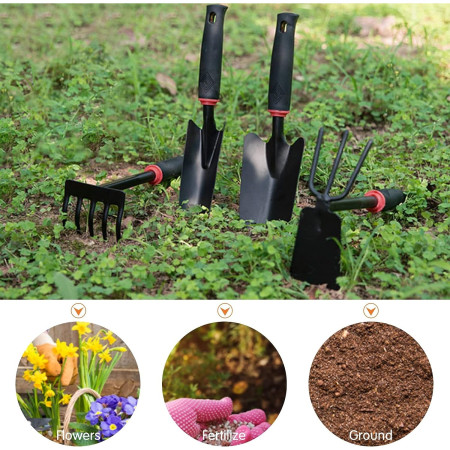 Unelte Grădină, Set 7  pentru Plantare și Îngrijire, PVC + Carton, 31.5 x 8 cm, Negru
