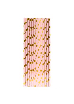 Set 10 Paie, Flippy, din Hartie, 19.5 cm, Model cu Buline Aurii, Roz