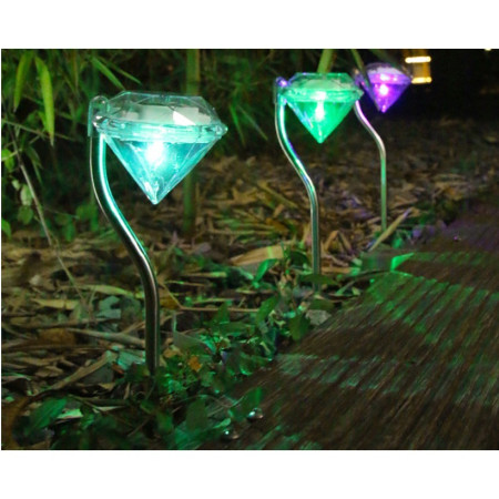 Lampă Solară LED pentru Grădină, Design Tip Diamant, Iluminare Multicoloră, 2V, ABS, IP65, 600mAh, 30 cm