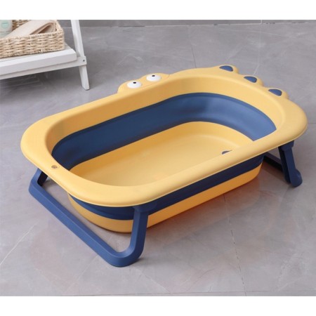 Cada Pliabila pentru Baie, Flippy, din PP+TPR, pentru Copii 0-6 Ani, Model Crocodil, Dop de Scurgere, 80x54x21 cm, Galben/Albastru