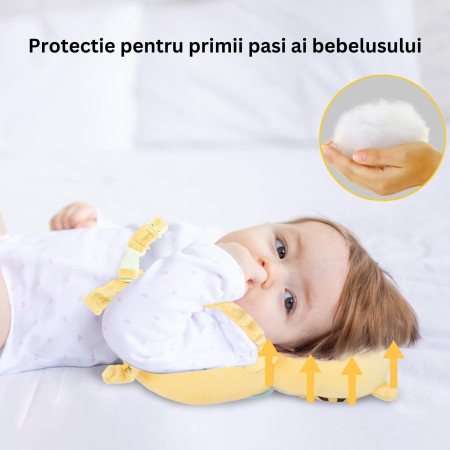 Rucsac cu Pernă de Siguranță pentru Cap, Model Tigru, Protecție Moale pentru Bebeluși, 33x6x19 cm, 180 g, Crem
