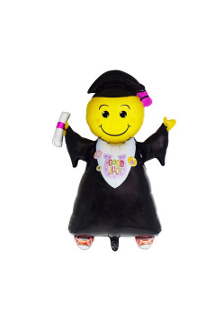 Balon din Folie Metalizata, Flippy, Figurina Absolvent, Tema Absolvire, 91x62 cm, Ambalaj Individual, Pai Inclus, Umflare cu Aer sau Heliu, Negru