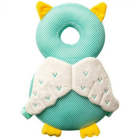 Rucsac cu Pernă de Protecție pentru Cap, Model Bufniță, Design cu Plasă Aerisită, Tetieră Ergonomică pentru Bebeluși, 33x6x19 cm, 180 g, Albastru